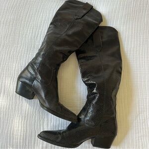 Black Leather Python/Snake Cowboy Boots